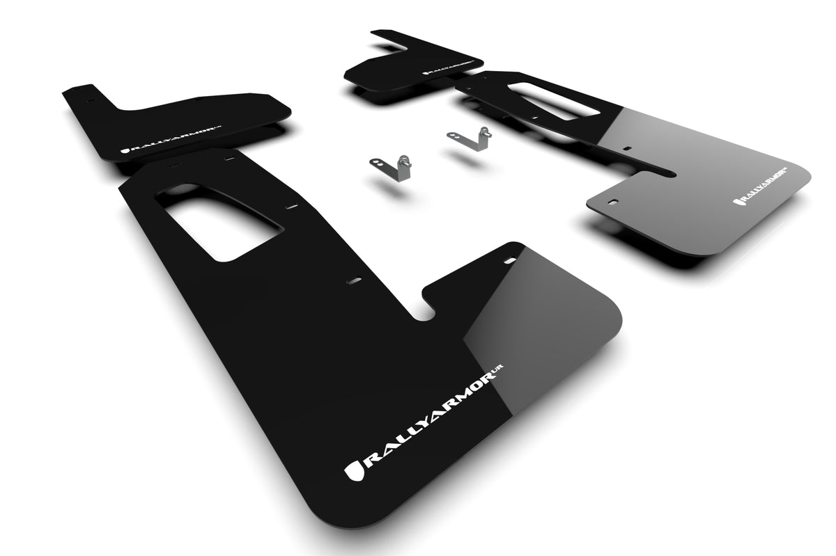 Rally Armor 22-24 Rivian R1T Black UR Mud Flap w/White Logo - MF18-UR-BLK/WH for 2022-2025 Rivian R1T - front view