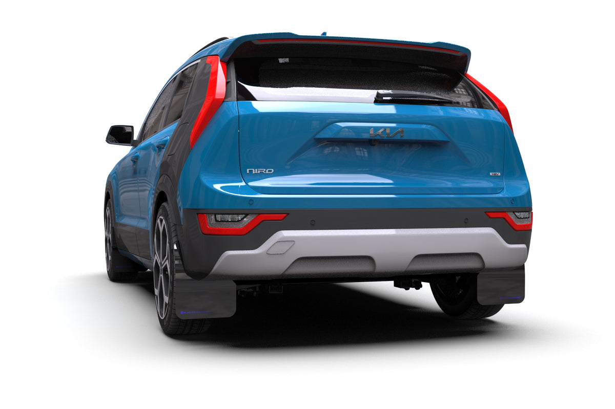 Rally Armor 23-24 Kia Niro SG2 Black UR Mud Flap Blue Logo - MF21-UR-BLK-BL