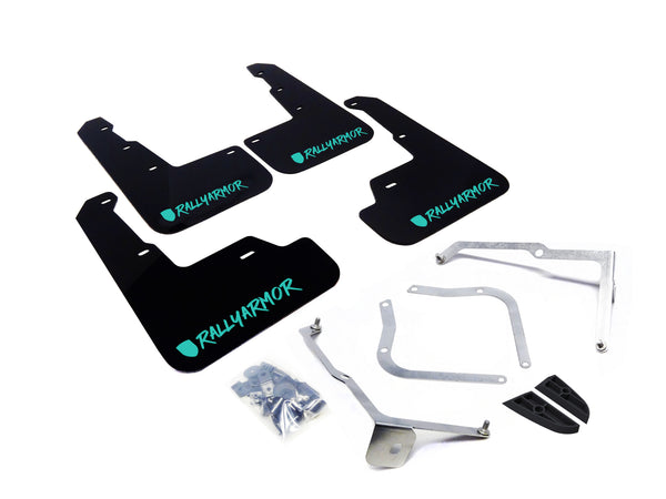Rally Armor 15-21 Subaru WRX/STI (Sedan ONLY) Black UR Mud Flap w/ Teal Altered Font Logo - MF32-UR-BLK/TL-X for 2015-2021 Su