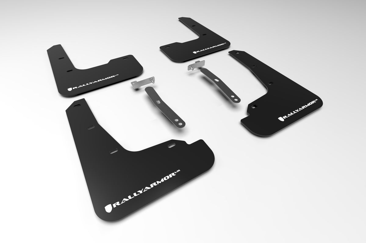 Rally Armor 21-23 Hyundai Elantra Black UR Mud Flap w/White Logo - MF69-UR-BLK-WH for 2021-2023 Hyundai Elantra - front view