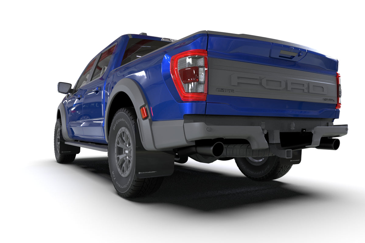 Rally Armor 21-24 Ford F-150 Raptor Gen 3 Black UR Mud Flap w/Dark Grey Logo - MF73-UR-BLK-DGRY