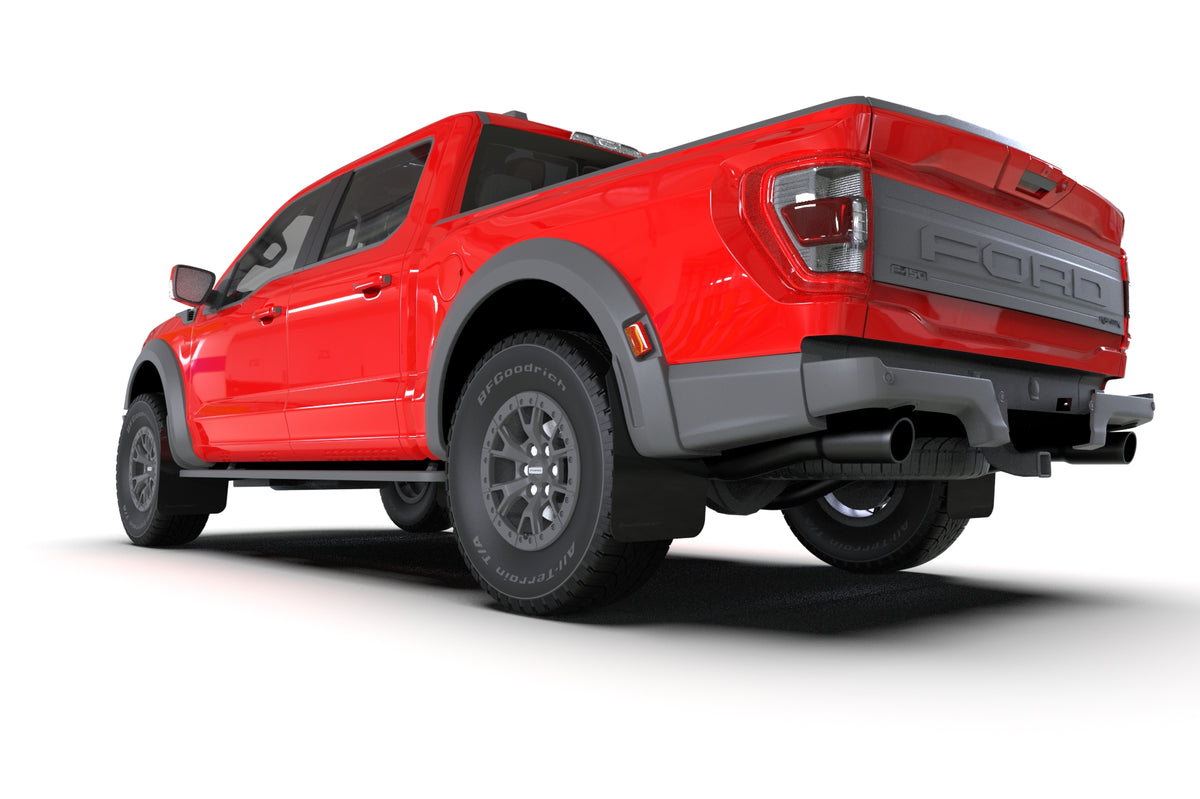Rally Armor 21-24 Ford F-150 Raptor Gen 3 Black UR Mud Flap w/Metallic Black Logo - MF73-UR-BLK-MBK