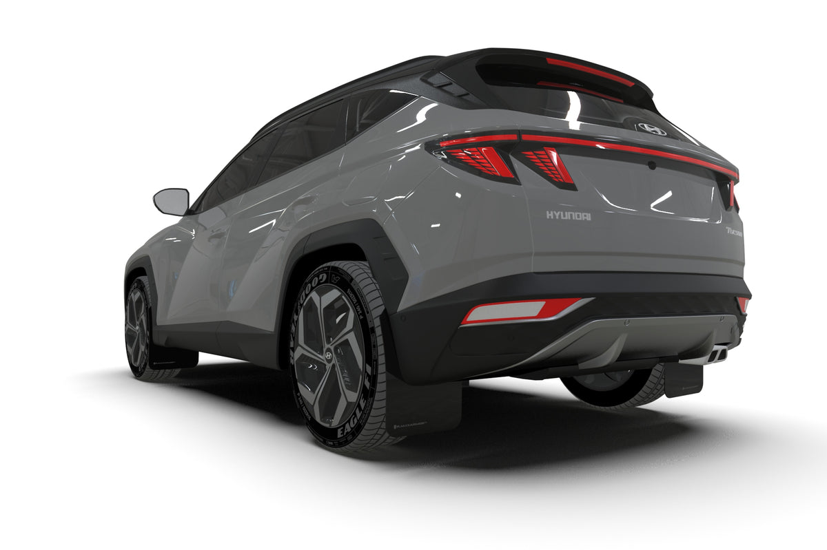 Rally Armor 22-24 Hyundai Tucson Black UR Mud Flap w/Grey Logo - MF75-UR-BLK-GRY