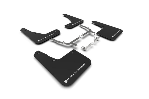 Rally Armor 19-24 Ford Focus ST MK4 Black UR Mud Flap w/White Logo - MF77-UR-BLK/WH by Rally Armor - front view