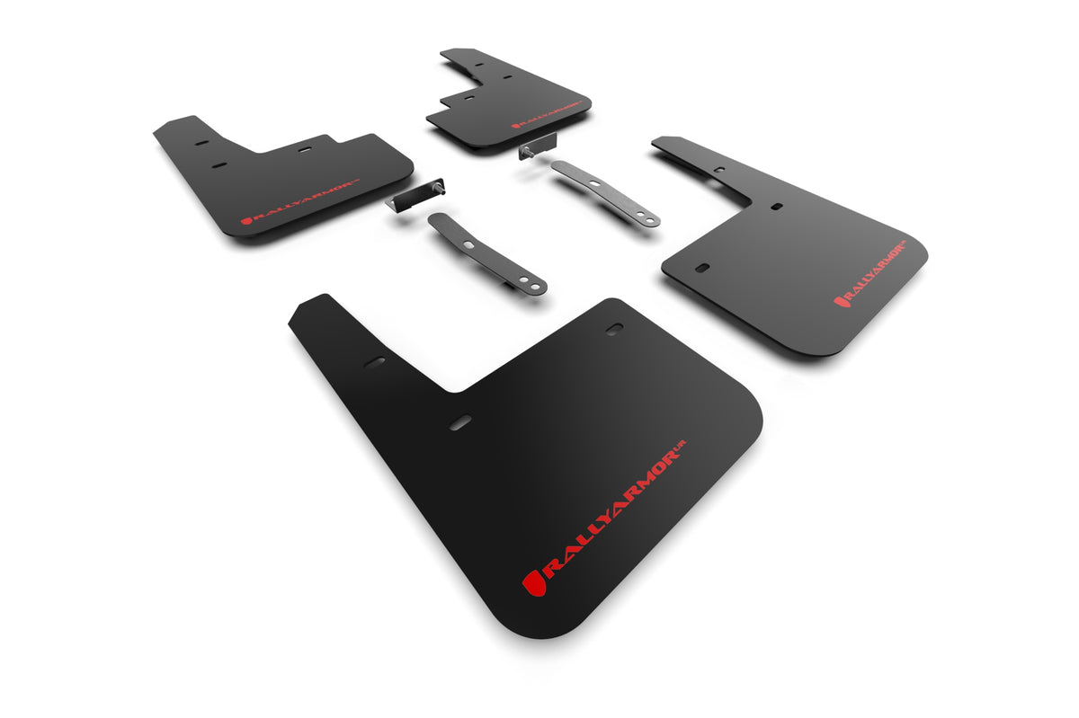 Rally Armor 2022 Hyundai Kona N Black UR Mud Flap w/ Red Logo - MF83-UR-BLK-RD for 2022-2023 Hyundai Kona N - front view