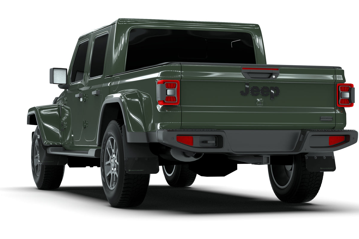 Rally Armor 19-24 Jeep Gladiator JT (Incl. Overland/Sport/Sport S) Black Mud Flap w/Grey Logo - MF84-BLK-GRY