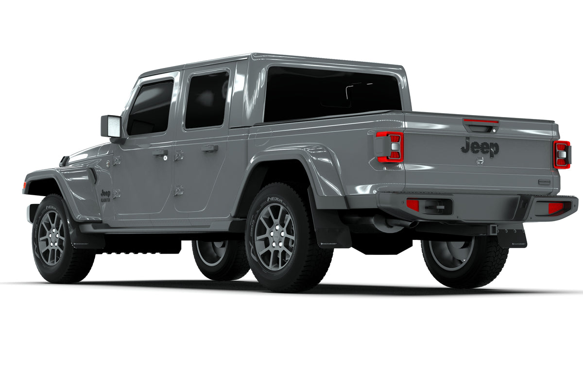 Rally Armor 19-24 Jeep Gladiator JT (Incl. Overland/Sport/Sport S) Black Mud Flap w/Met. Black Logo - MF84-BLK-MBK