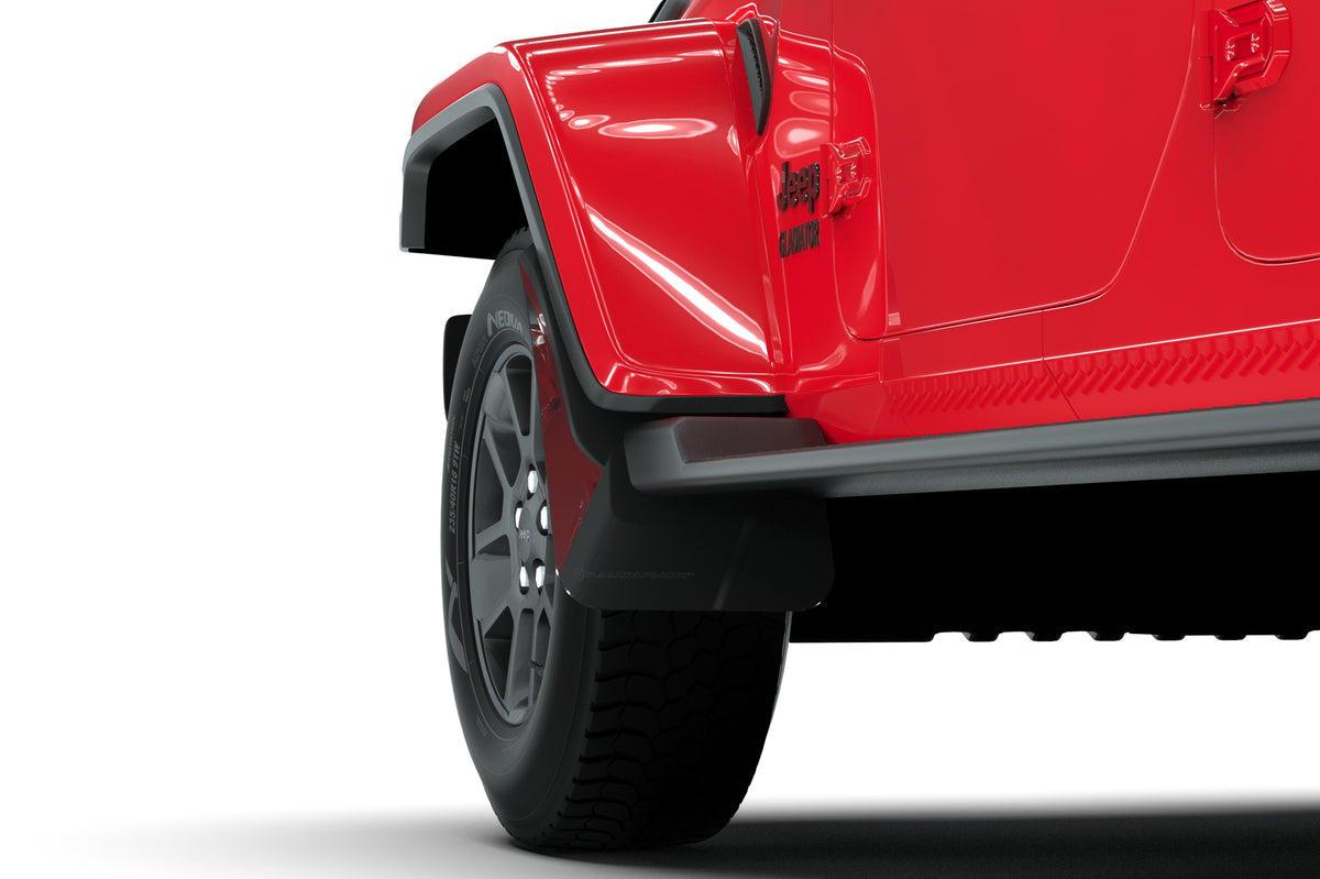 Rally Armor 19-24 Jeep Gladiator JT (Incl. Overland/Sport/Sport S) Black Mud Flap w/Met. Black Logo - MF84-BLK-MBK