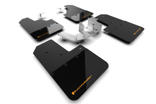 Rally Armor 21+ Ford Bronco (Plstc Bmpr - NO Rptr/Sprt - NO RR/RB) Blk Mud Flap w/Cy Orange Logo - MF85-NO-PL-COR for 2021-20