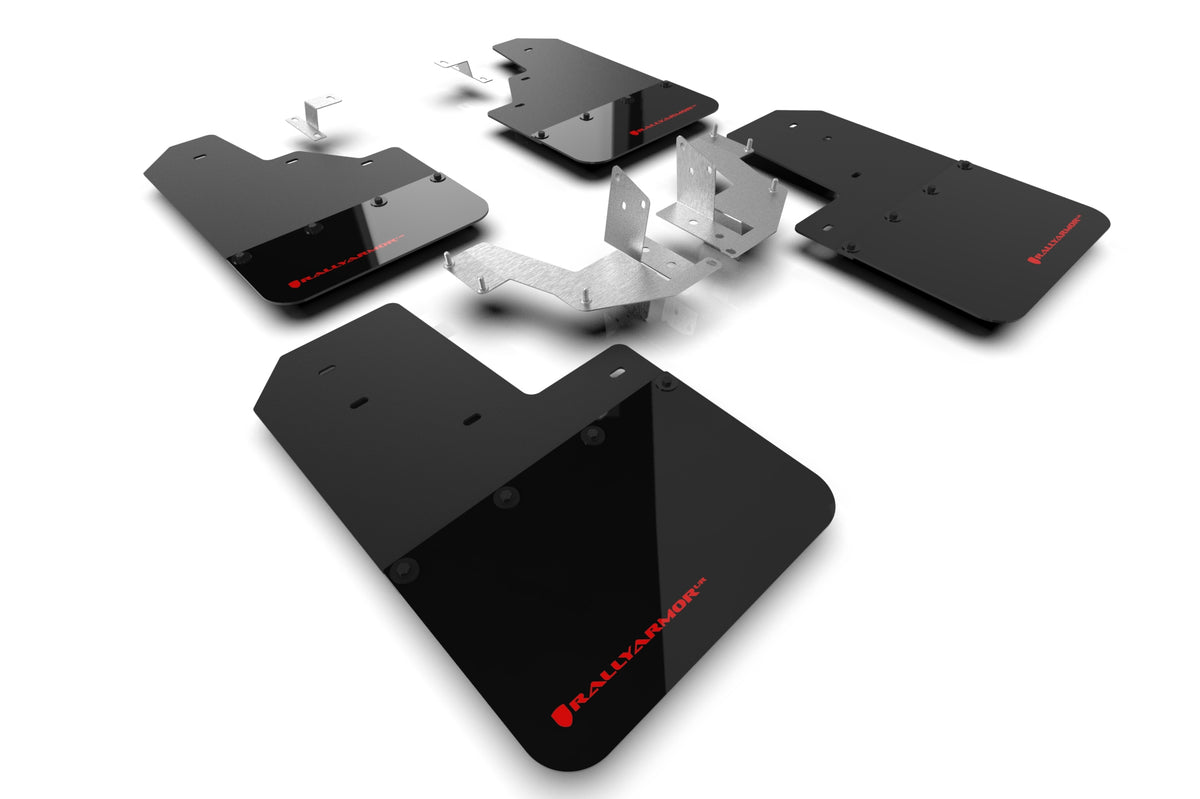 Rally Armor 21-24 Ford Bronco (Plstc Bmpr - NO Rptr/Sprt - NO RR/RB) Blk Mud Flap w/Red Logo - MF85-NO-PL-RD for 2021-2026 Fo