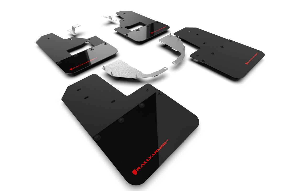 Rally Armor 21-24 Ford Bronco (Steel Bmpr + RB - NO Rptr/Sprt) Blk Mud Flap w/Red Logo - MF85-RB-ST-RD for 2021-2026 Ford Bro