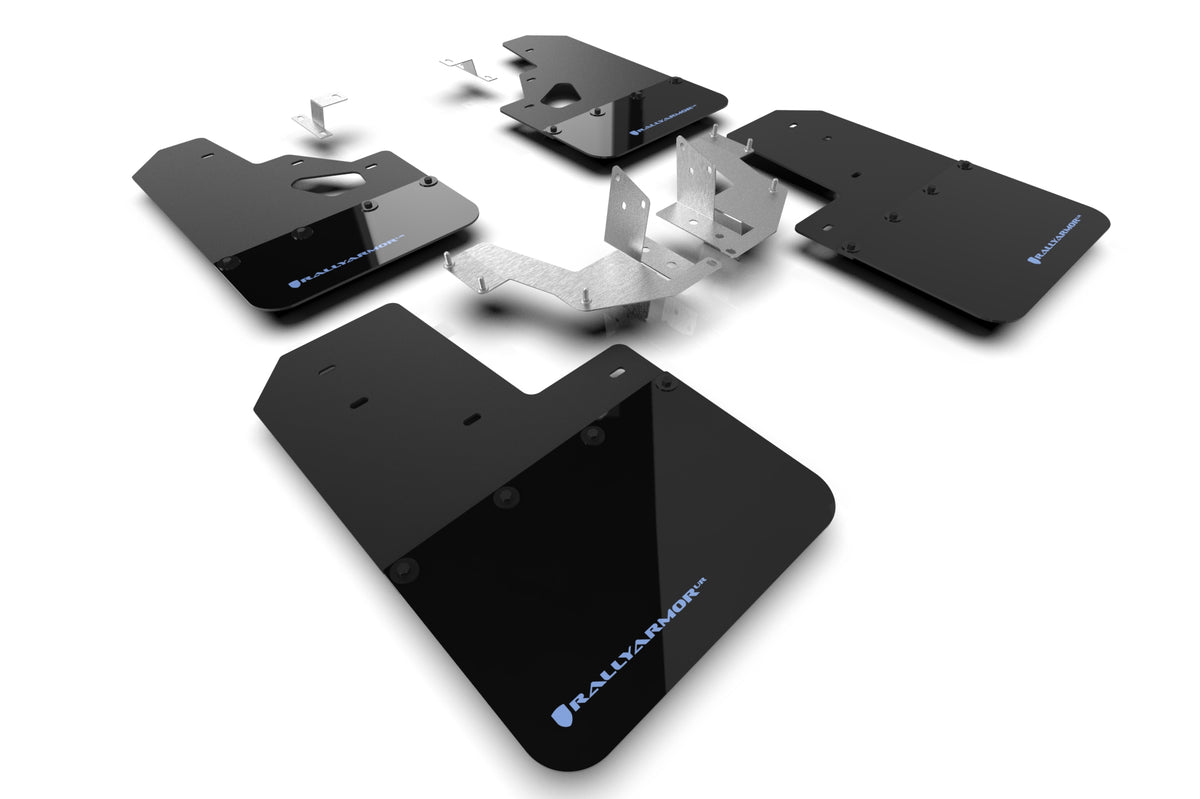 Rally Armor 21+ Ford Bronco (Plstc Bmpr + RR - NO Rptr/Sprt) Blk Mud Flap w/Area Blue Logo - MF85-RR-PL-ABL for 2021-2026 For