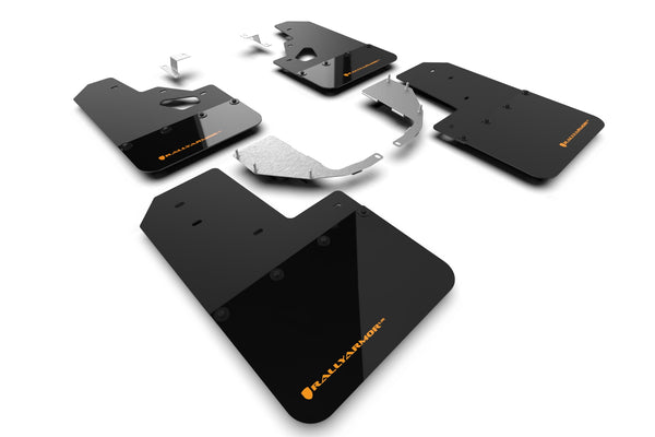 Rally Armor 21+ Ford Bronco (Steel Bmpr + RR- NO Rptr/Sprt) Blk Mud Flap w/Cy Orange Logo - MF85-RR-ST-COR for 2021-2026 Ford