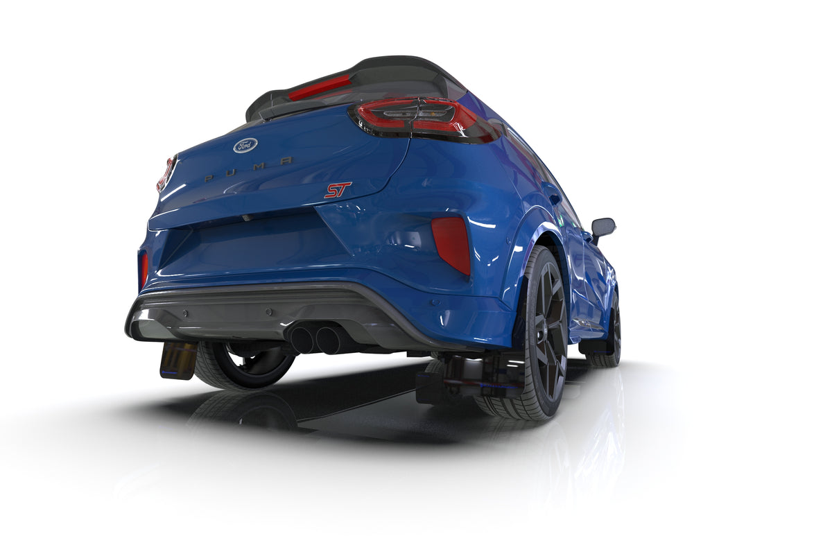 Rally Armor 20-24 Ford Puma ST Black Mud Flap w/Blue Logo - MF86-UR-BLK-BL