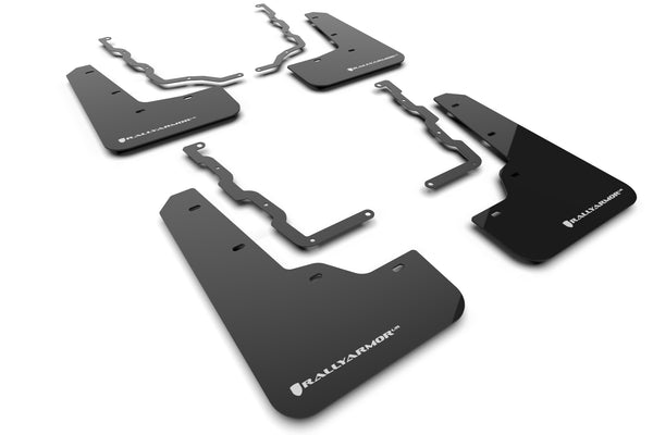 Rally Armor 20-24 Ford Puma ST Black Mud Flap w/White Logo - MF86-UR-BLK-WH by Rally Armor - front view