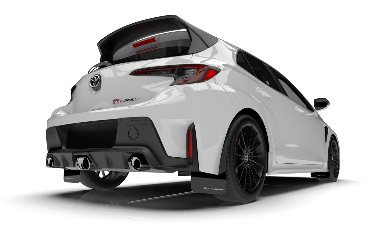 Rally Armor 23-24 Toyota GR Corolla Black Mud Flap w/ Light Blue Logo - MF89-UR-BLK-NB