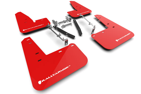 Rally Armor 2023 Toyota GR Corolla Red UR Mud Flap w/ White Logo - MF89-UR-RD-WH for 2023-2026 Toyota GR Corolla - front view