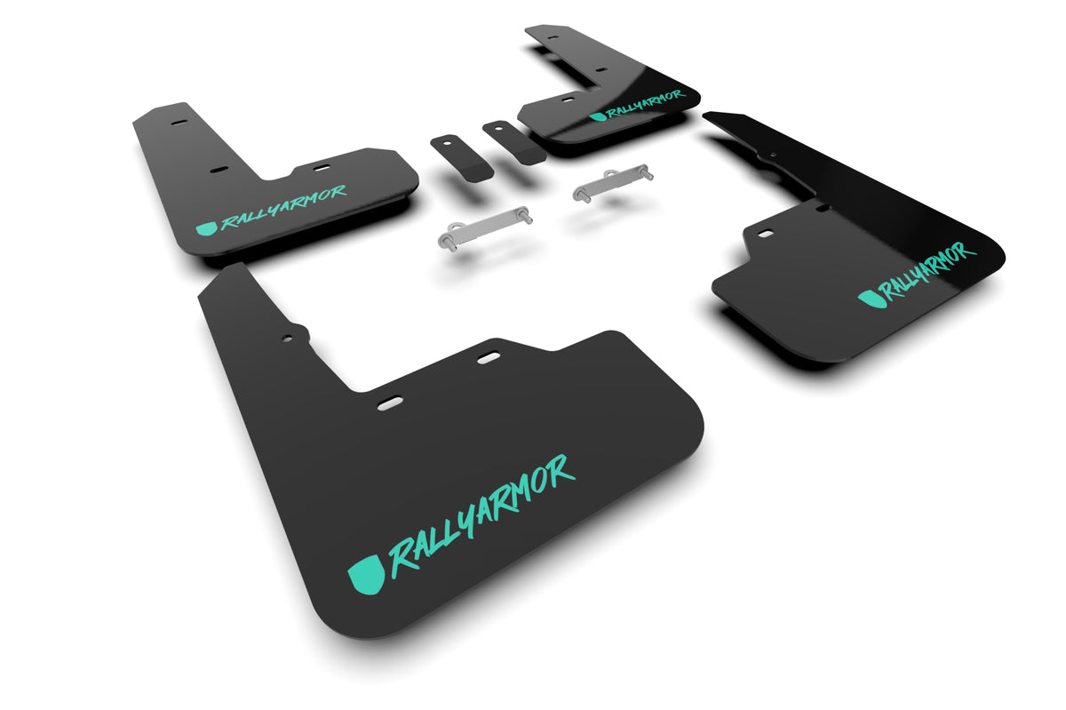 Rally Armor 2022+ Subaru WRX Black UR Mud Flap Altered Font Teal Logo - MF92-UR-BLK/TL-X for 2022-2025 Subaru WRX - front vie