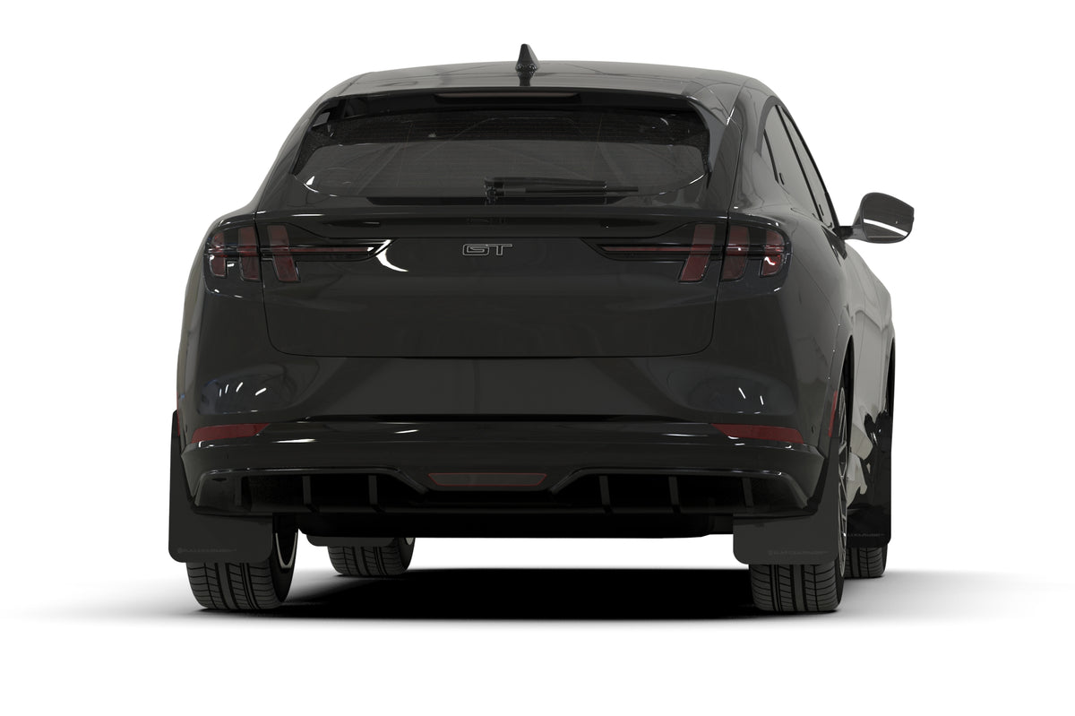 Rally Armor 21-23 Ford Mustang Mach-E Black UR Mud Flap w/ Metallic Black Logo - MF96-UR-BLK-MBK