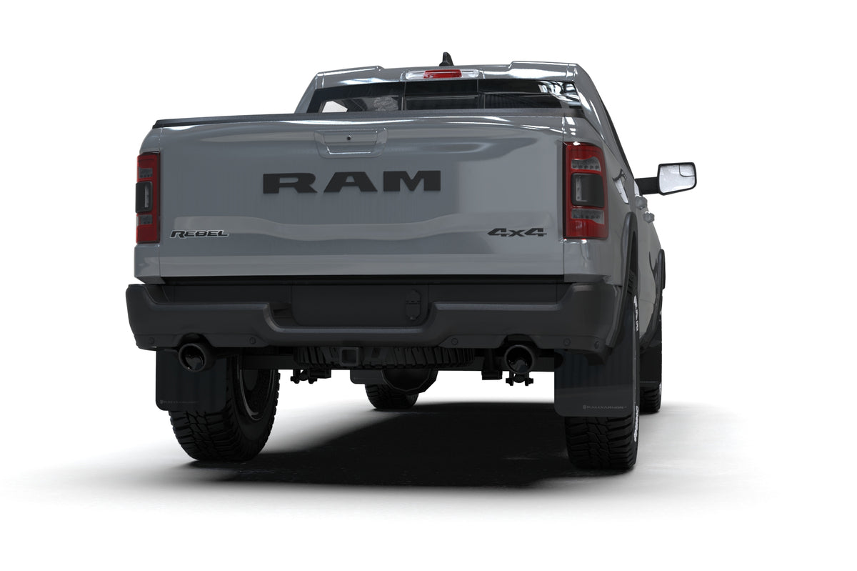 Rally Armor 19-24 Dodge Ram 1500 Rebel Black UR Mud Flap w/Dark Grey Logo - MF98-UR-BLK-DGRY