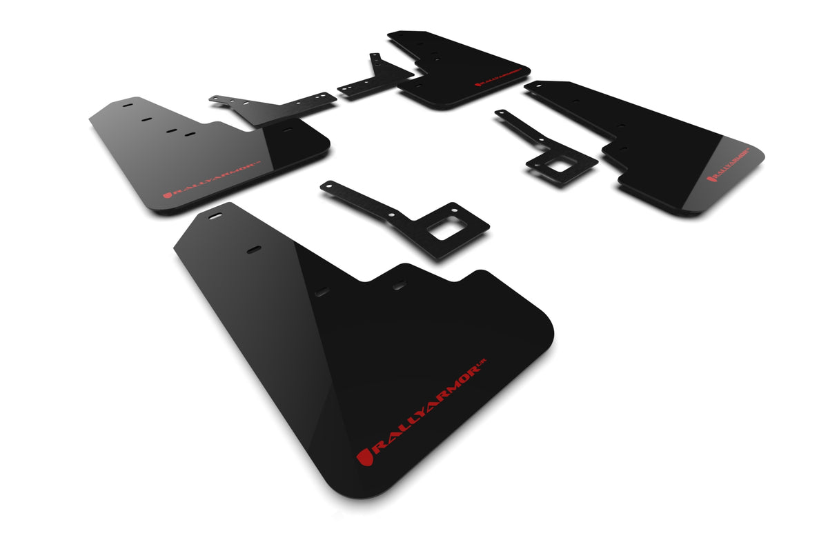 Rally Armor 19-24 Dodge Ram 1500 Rebel Black UR Mud Flap w/Red Logo - MF98-UR-BLK-RD for 2019-2024 Ram 1500 - front view