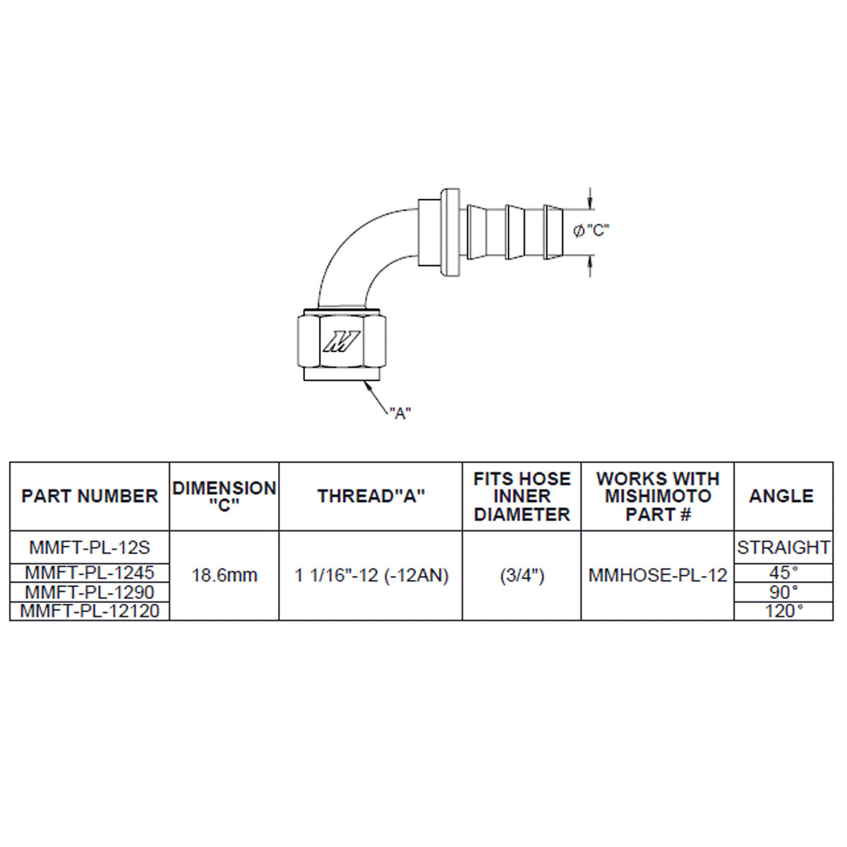 Mishimoto 120-Degree Push Lock Fitting -12AN - MMFT-PL-12120 by Mishimoto - angle view