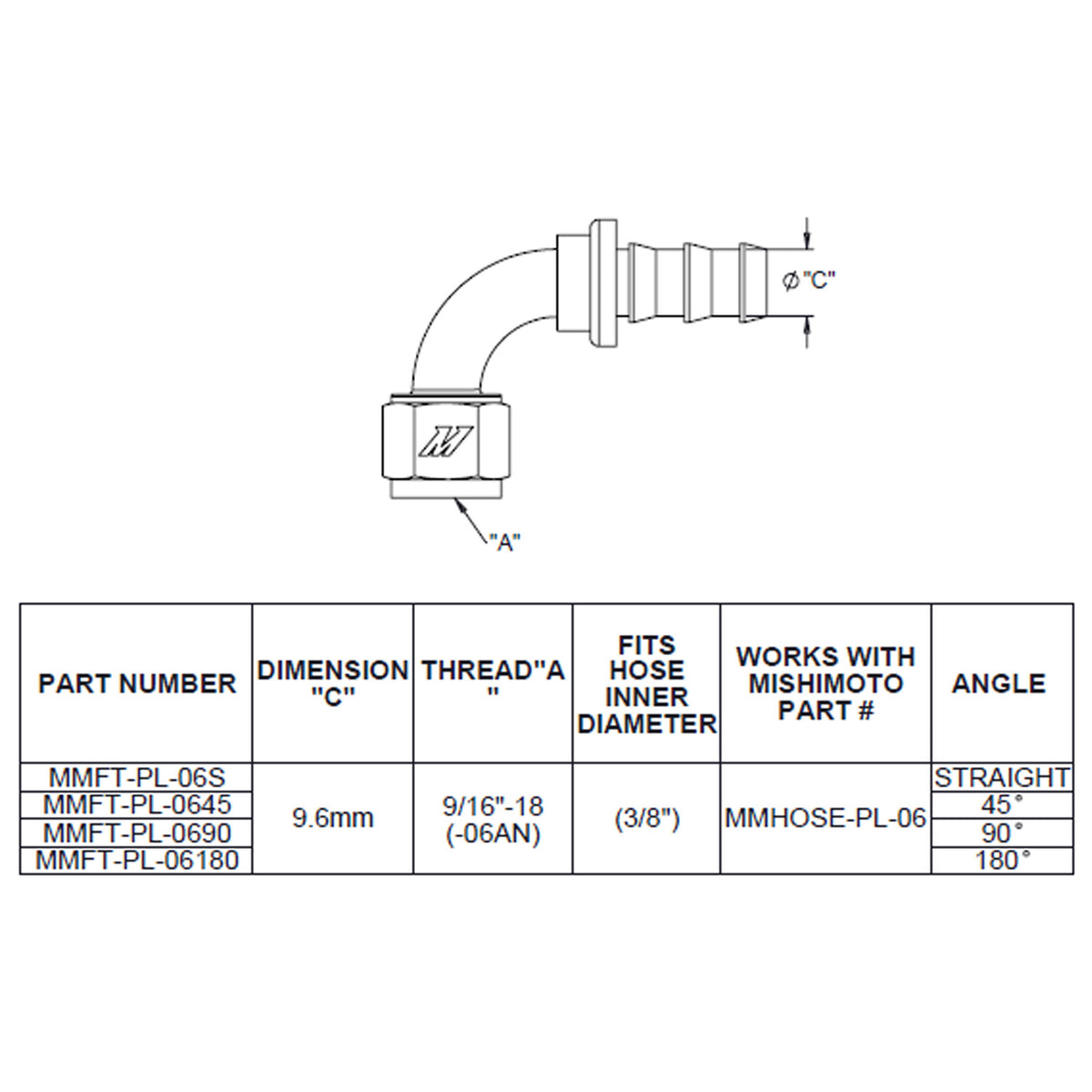 Mishimoto 45 Degree Push Lock Fitting - 6AN - MMFT-PL-645 by Mishimoto - angle view