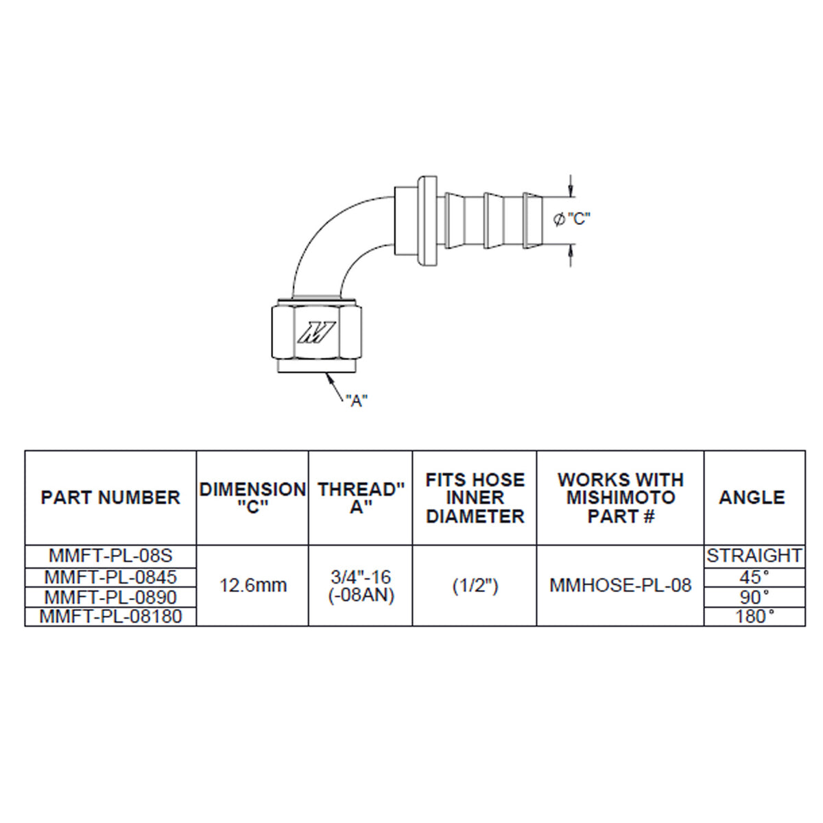 Mishimoto 90 Degree Push Lock Fitting - 8AN - MMFT-PL-890 by Mishimoto - angle view