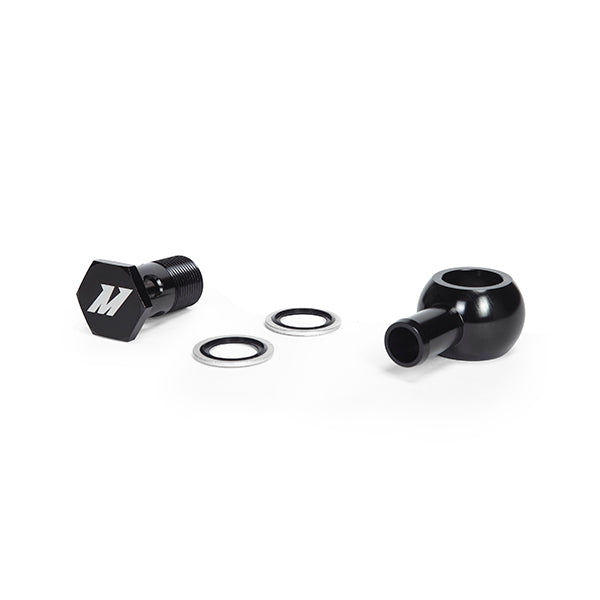 Mishimoto M20 x 5/8 Straight Black Banjo Fitting w/ Bolt - MMBB-STBK by Mishimoto - angle view