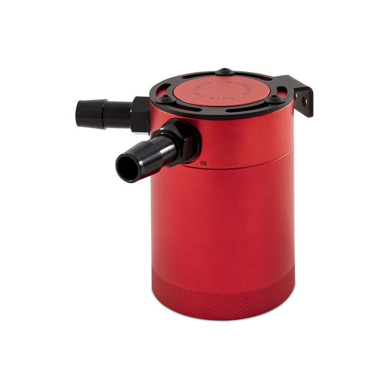 Mishimoto Compact Baffled Oil Catch Can - 2-Port - Red - MMBCC-CBTWO-RD by Mishimoto - angle view