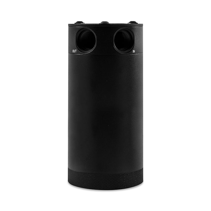 Mishimoto 2-Port Universal XL Baffled Catch Can - Black - MMBCC-CBTWO-XLBK by Mishimoto - angle view