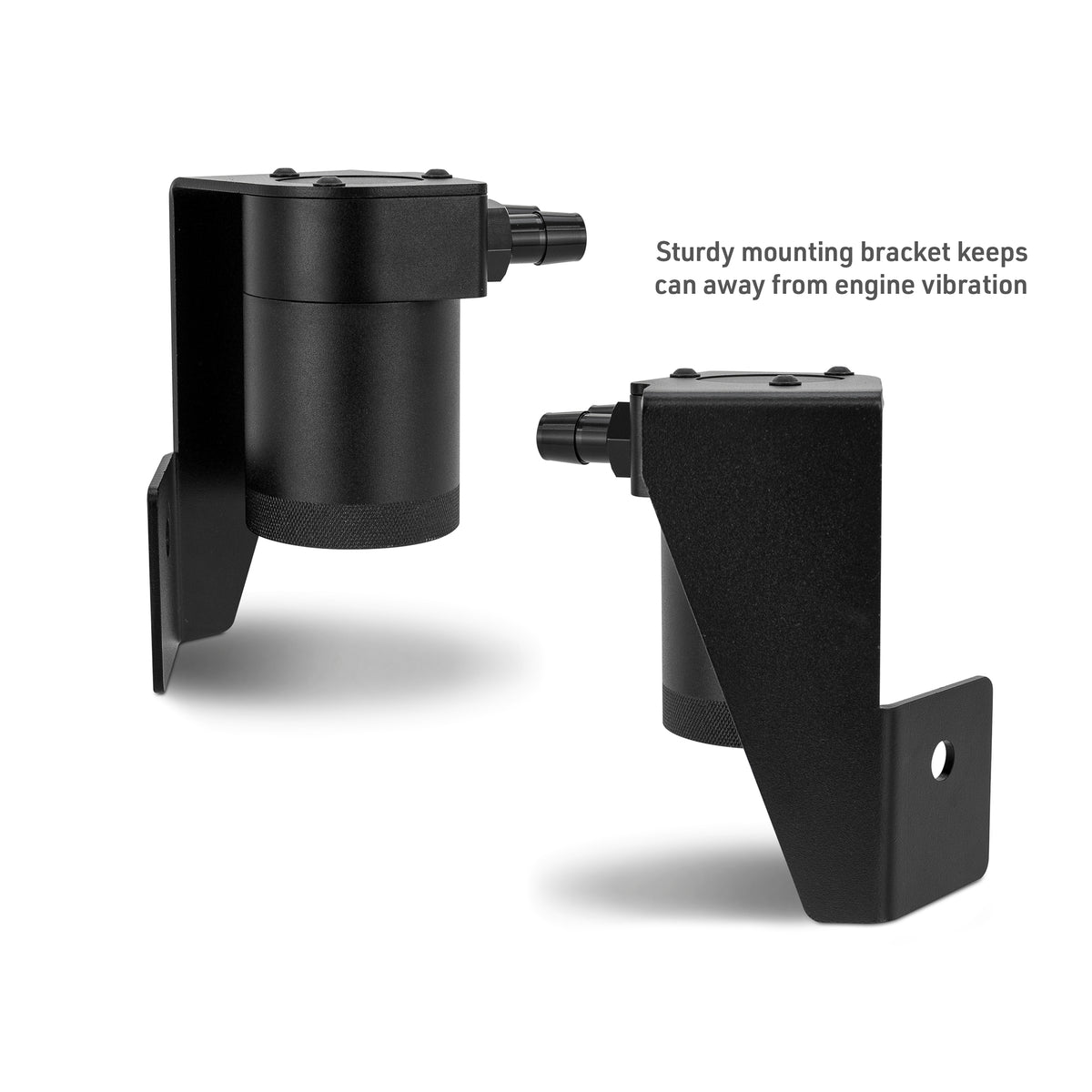 Mishimoto 2025+ RAM 1500 3.0L Hurricane Baffled Oil Catch Can Kit - Black - MMBCC-RAM-25 for 2025-2026 Ram 1500 - angle view