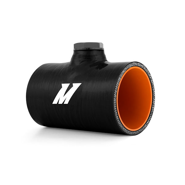 Mishimoto 2.5in Black Silicone Coupler w/ 1/8in NPT Bung - MMCP-25NPTBK by Mishimoto - angle view