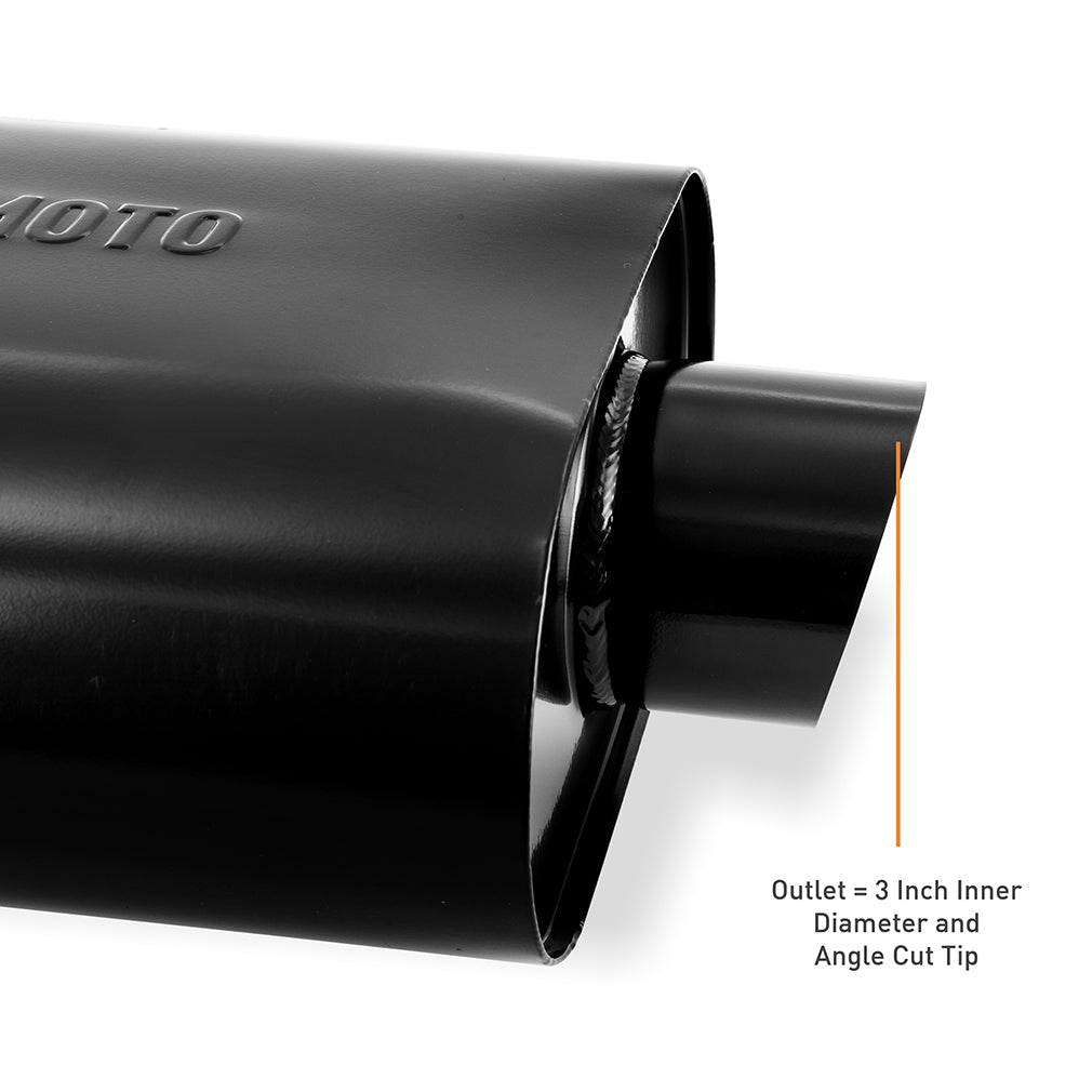 Mishimoto Muffler with 2.5in Center Inlet/Outlet - Angled Tip - Black - MMEXH-MF-AT-25CCBK by Mishimoto - close-up