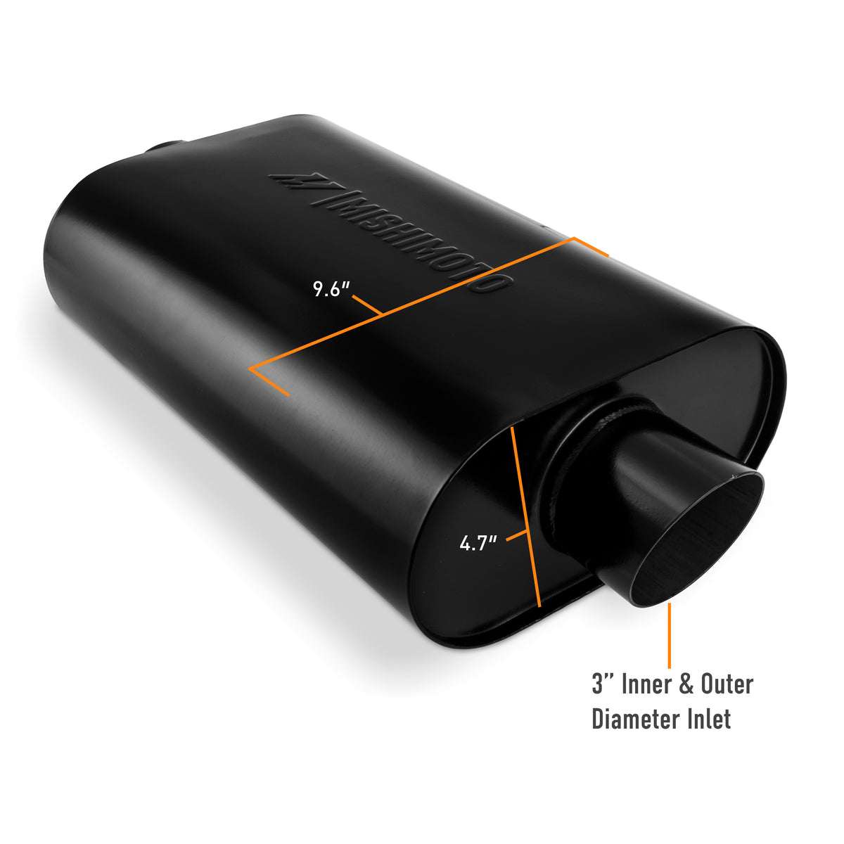 Mishimoto Muffler with 3in Center Inlet/Outlet - Angled Tip - Black - MMEXH-MF-AT-3CCBK by Mishimoto - close-up