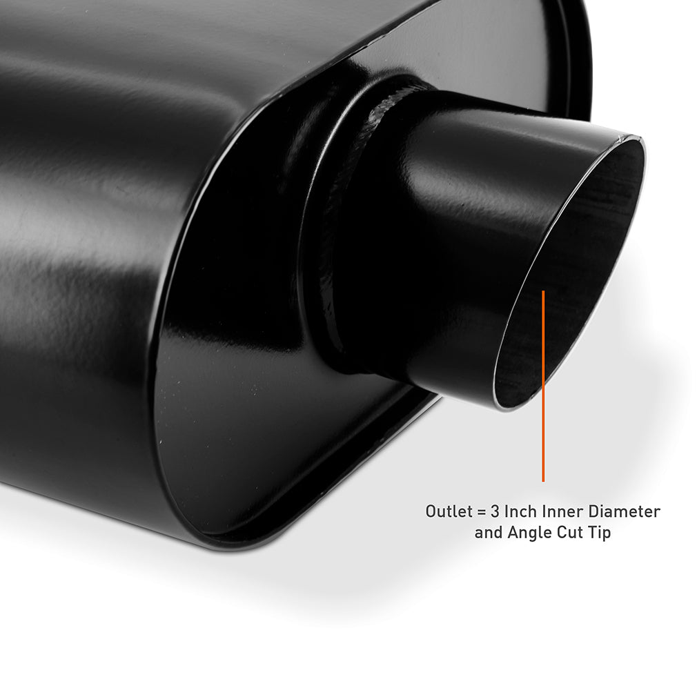 Mishimoto Muffler with 3in Center Inlet/Outlet - Angled Tip - Black - MMEXH-MF-AT-3CCBK by Mishimoto - detail view