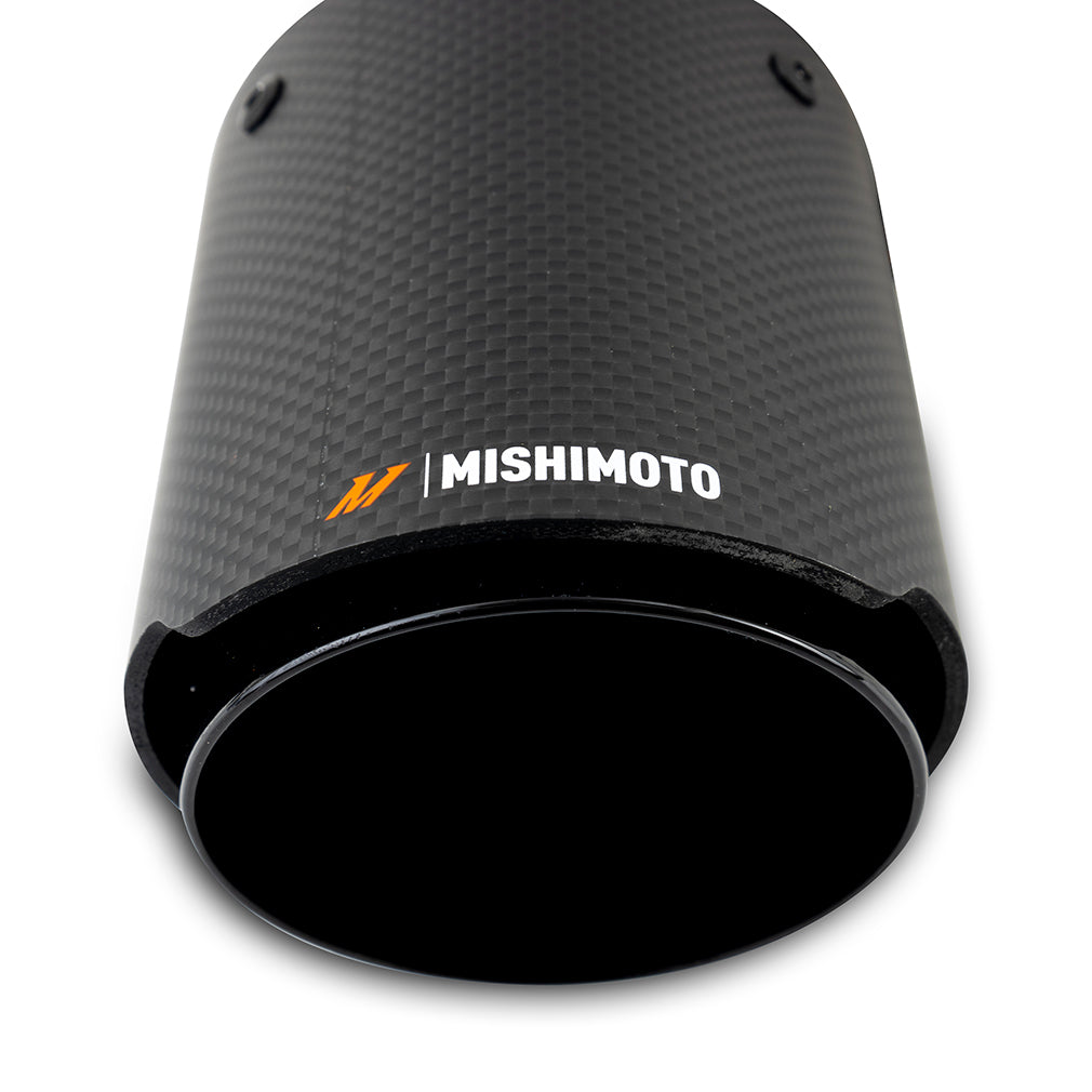 Mishimoto Carbon Fiber Muffler Tip 3in Inlet 4in Outlet Black - MMEXH-TIP-CF3BK by Mishimoto - detail view