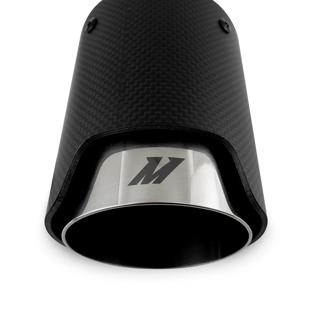 Mishimoto Carbon Fiber Muffler Tip 2.5in Inlet 3.5in Outlet M Polished - MMEXH-TIP-CFM25P by Mishimoto - detail view