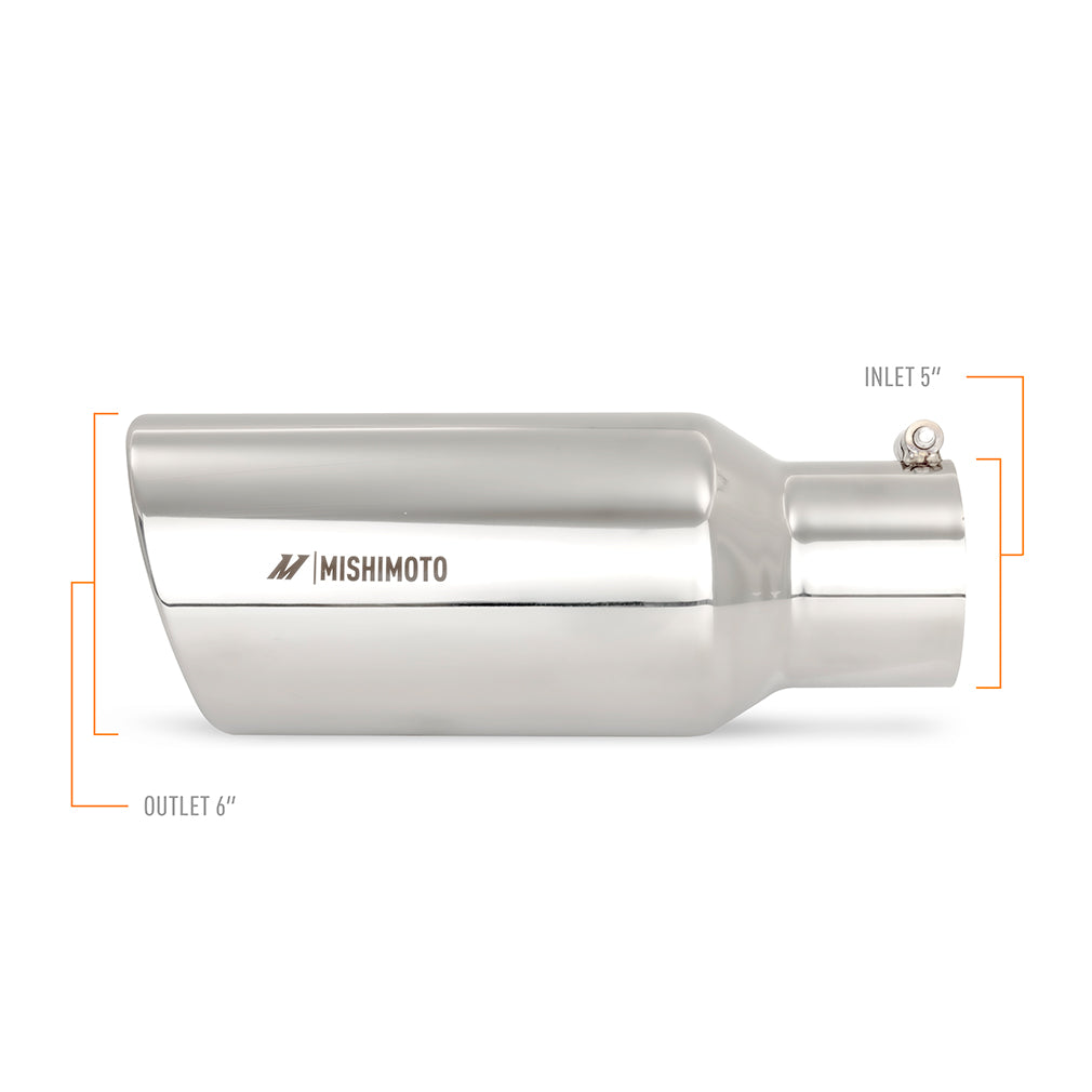 Mishimoto Universal Steel Muffler Tip 5in Inlet 6in Outlet Polished - MMEXH-TIP-DSL56 by Mishimoto - detail view