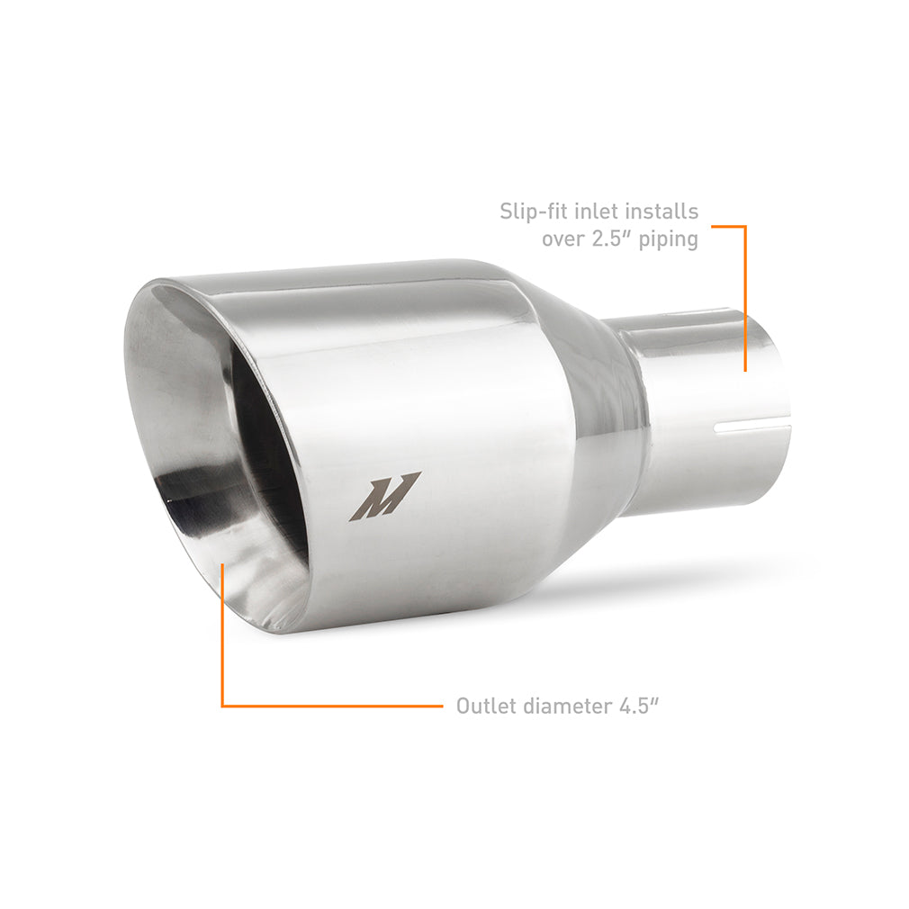 Mishimoto Clamp-on Double Wall Exhaust Tip 2.5 Inlet Slash Cut - polished - MMEXH-TIP-DW25P by Mishimoto - detail view