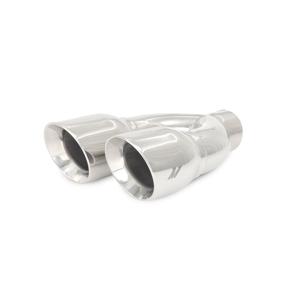 Mishimoto Universal Steel Muffler Tip 2.5in Inlet Dual Y Polished - MMEXH-TIP-QY25P by Mishimoto - detail view