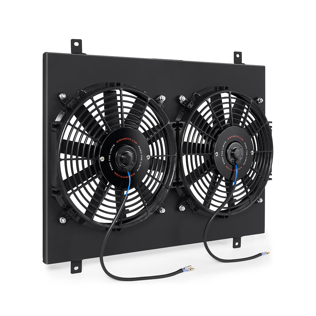 Mishimoto 79-93 Ford Mustang Aluminum Fan Shroud Black - MMFS-MUS-79BK for 1980-1993 Ford Mustang - angle view