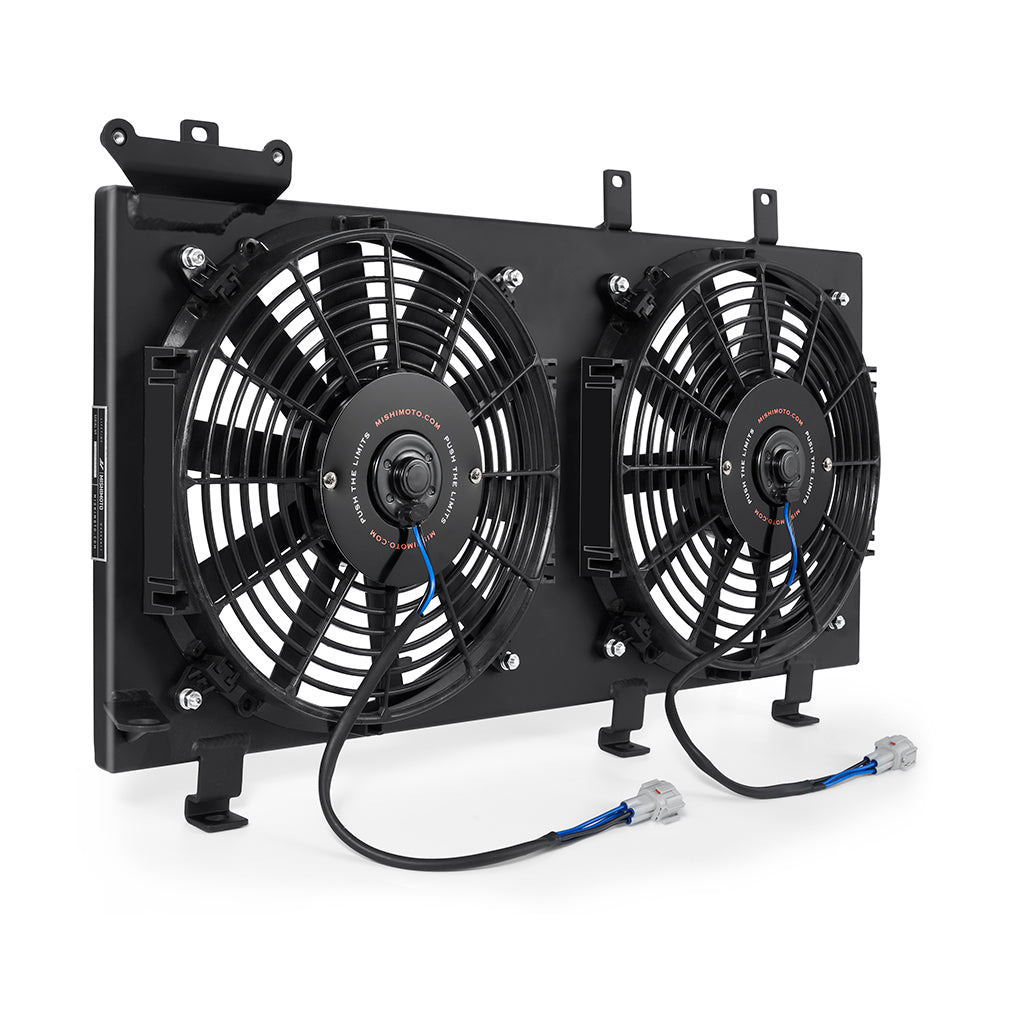 Mishimoto 01-07 Subaru WRX/STI PNP Aluminum Fan Shroud Black - MMFS-WRX-01PBK for 2015-2021 Subaru WRX STI - angle view