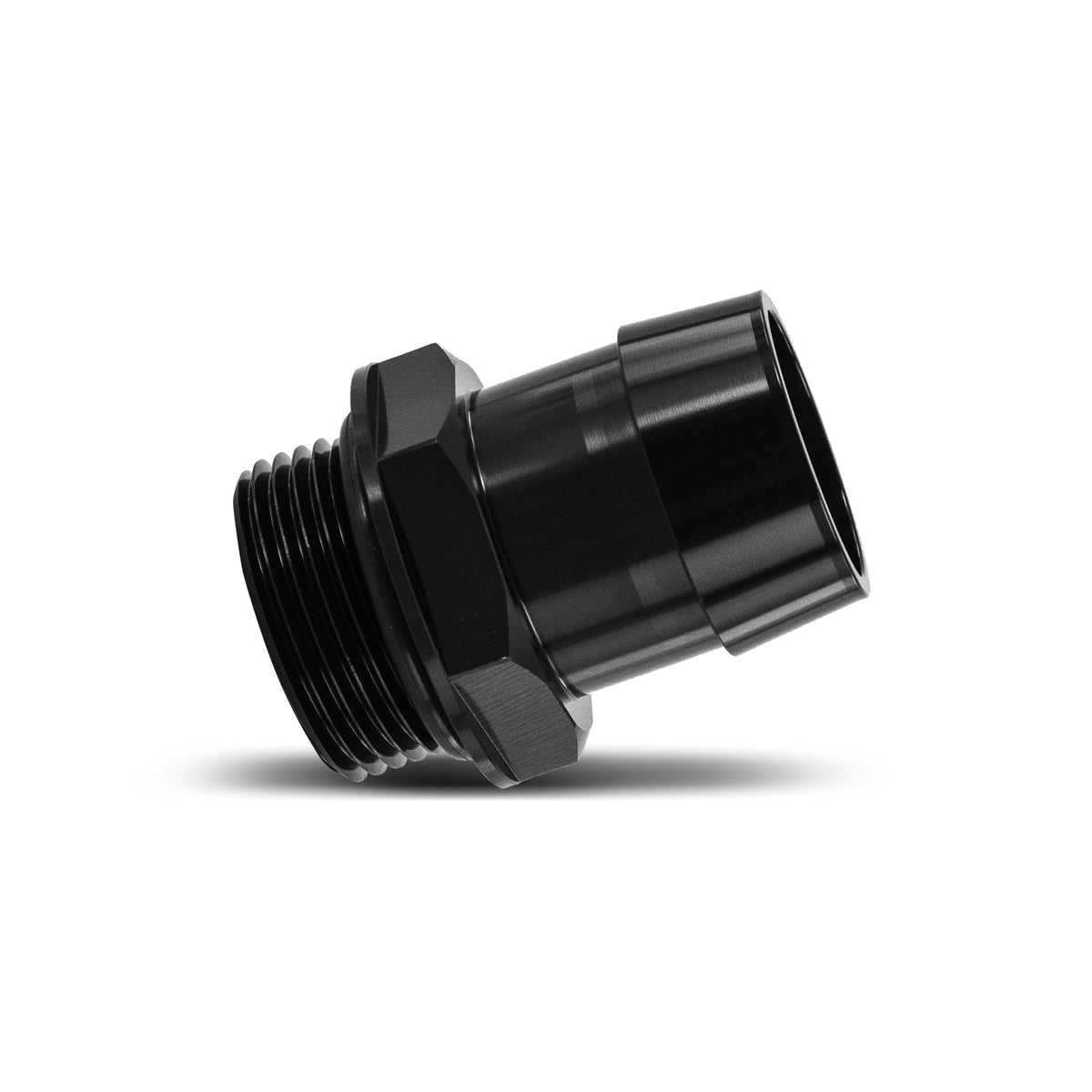 Mishimoto -16ORB to 1 1/4in. Hose Barb Aluminum Fitting - Black - MMFT-16ORB-114BK by Mishimoto - angle view