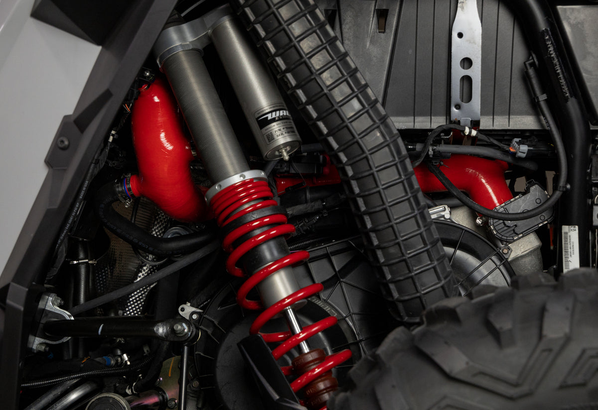 Mishimoto 2016+ Polaris RZR XP Turbo Silicone Intake J-Tube - Red - MMHOSE-RZR-16AIRD for 2016-2024 Polaris RZR XP - front vi