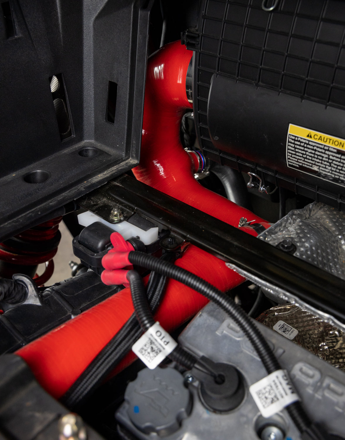 Mishimoto 2016+ Polaris RZR XP Turbo Silicone Intake J-Tube - Red - MMHOSE-RZR-16AIRD for 2016-2024 Polaris RZR XP - angle vi