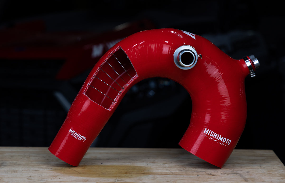 Mishimoto 2016+ Polaris RZR XP Turbo Silicone Intake J-Tube - Red - MMHOSE-RZR-16AIRD for 2016-2024 Polaris RZR XP - side vie