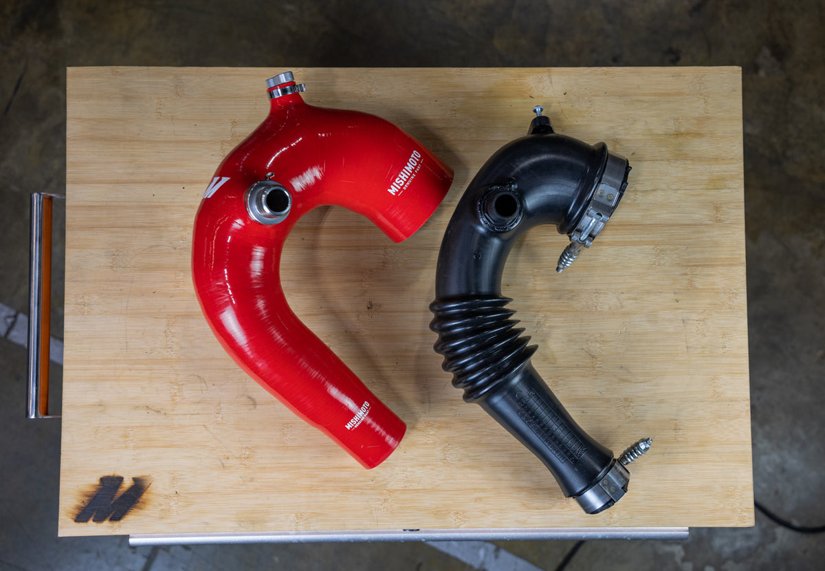 Mishimoto 2016+ Polaris RZR XP Turbo Silicone Intake J-Tube - Red - MMHOSE-RZR-16AIRD for 2016-2024 Polaris RZR XP - rear vie