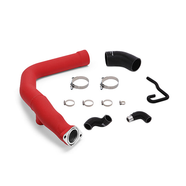 Mishimoto 2015 Subaru WRX Charge Pipe Kit - Wrinkle Red - MMICP-WRX-15WRD for 2015-2021 Subaru WRX - angle view