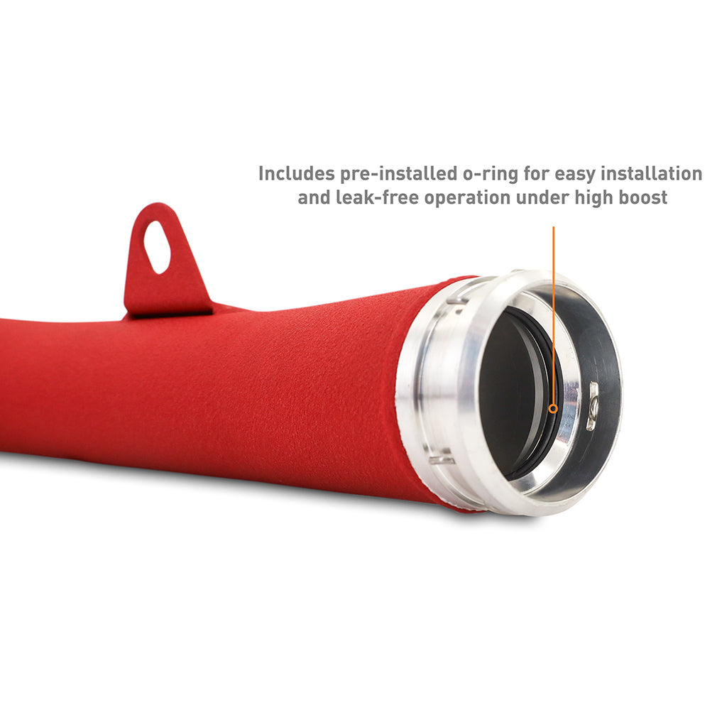 Mishimoto 2022+ Subaru WRX Charge Pipe - Wrinkle Red - MMICP-WRX-22WRD for 2019-2025 Subaru Ascent - angle view